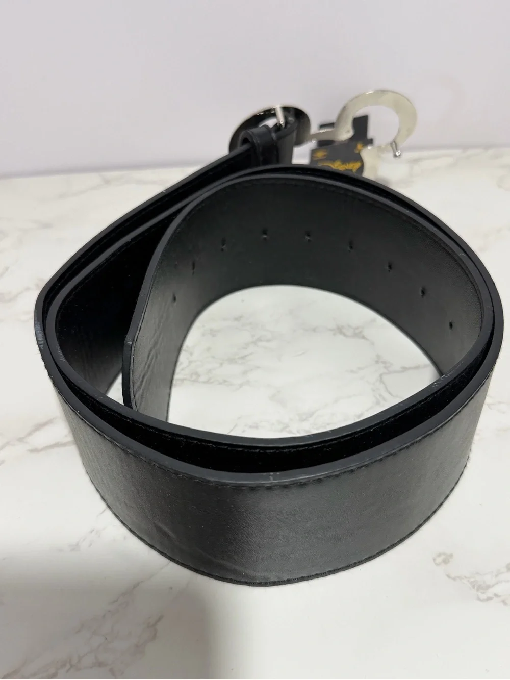NWT Disney Black Wide Buckle‎ Down Belt With Mickey Mouse Buckle -- L